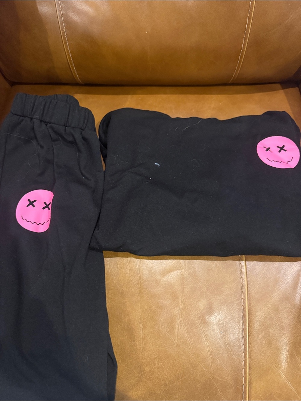 Kids Black Sweatpants with Pink Smiley Graphic